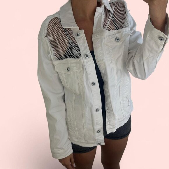 White denim jacket with mesh details - Picture 1 of 6